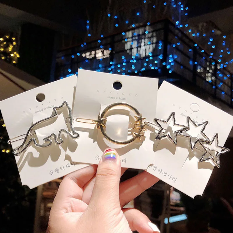 Fashion Woman Hair Accessories Triangle Clip Pin Metal Geometric Alloy Moon Circle Hairgrip Barrette Girls Headwear |