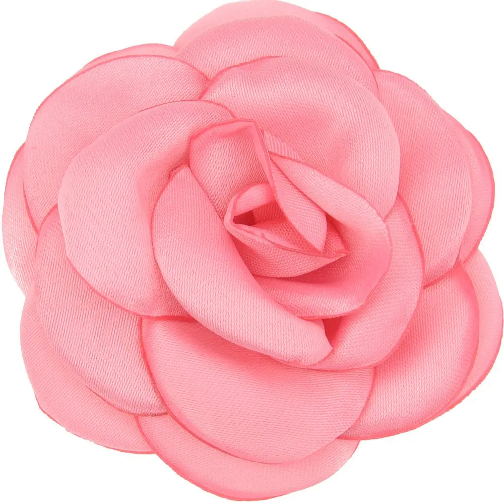 Pink 10 шт. атласный цветок 6 см Жареные Цветочные Цветы Camillia DIY Цветы Аксессуары для волос горящий цветок без заколки для волос - Цвет: Pink