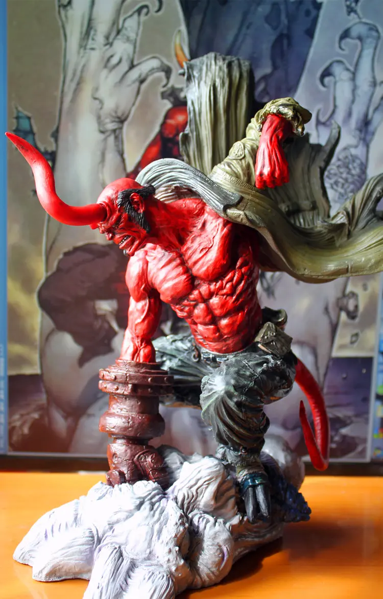 

[Newest] Collection large 36cm coloring HELLBOY model figure base angryi fighting edition Resin Statue home room Decoration gift