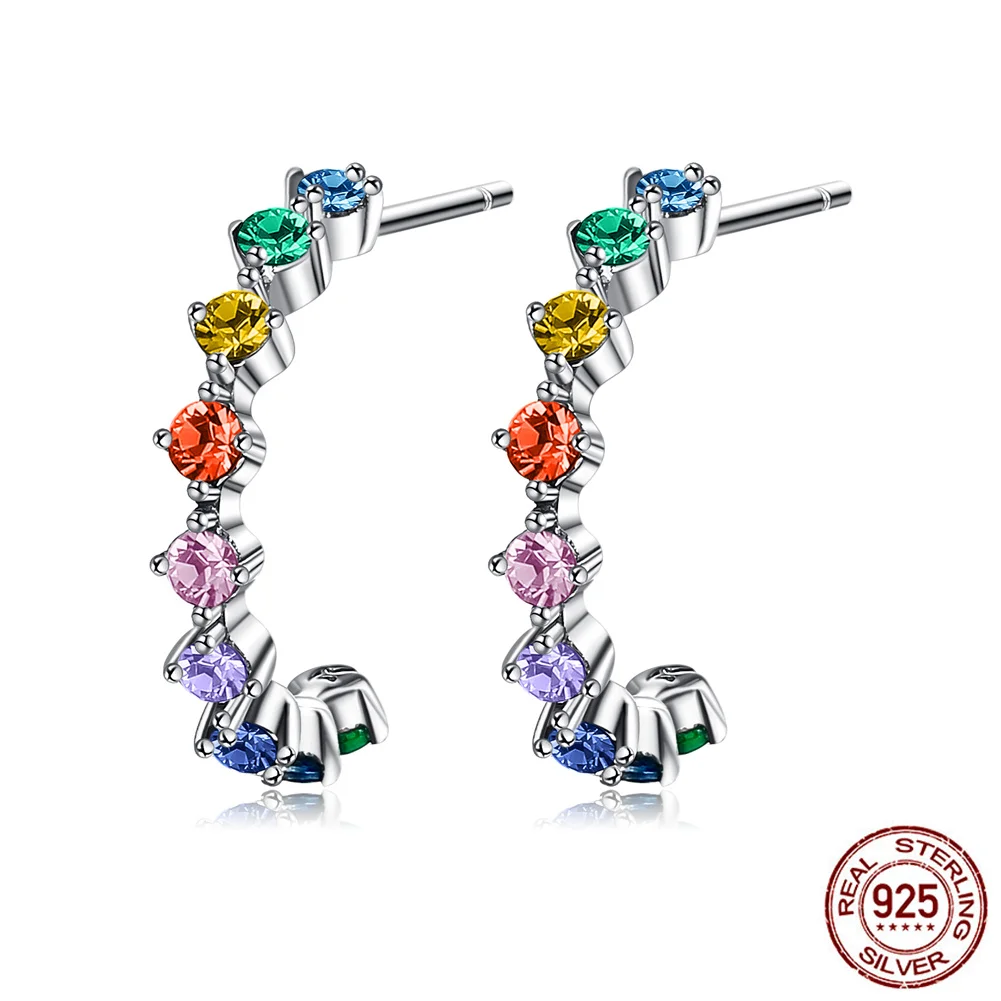 

S925 Sterling Silver Stud Earring For Women Colorful Rainbow Cubic Zircons Jewelry Earring Simple Festival Gift Fine Accessories
