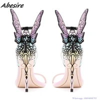 abesire new womens sandals butterfly decoration mixed color high heels summer shoes for women fashion stilettos zapatos mujer