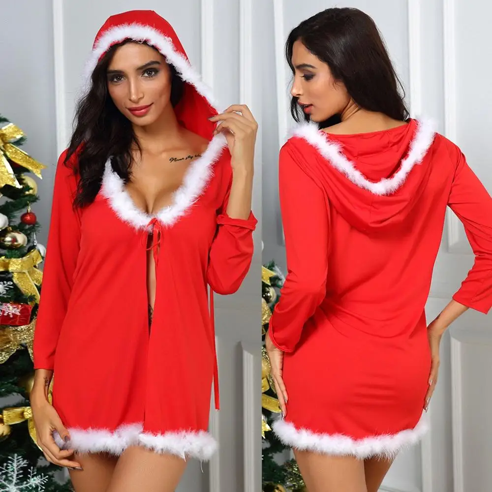 Сексуальная Рождественская одежда для сна женский халат с длинным рукавом и