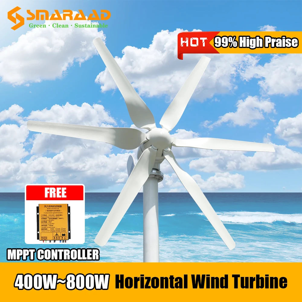 

Overseas Warehouses Wind Energy 400W 600W 800W Windmill 12v 24v Wind Turbine Generator MPPT Controller For Home Street Lamps