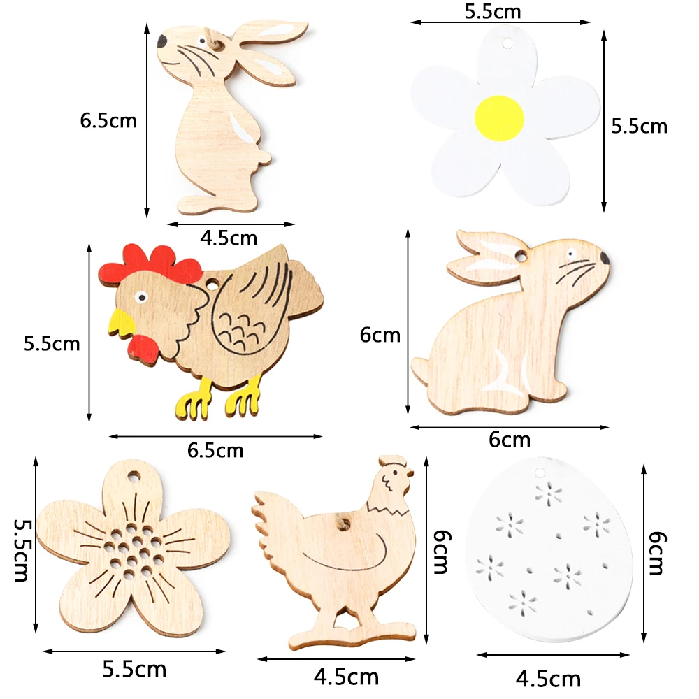 

8Pcs/Set Home Easter Wood Chips Hanging Ornaments Easter Decorations Wooden Pendants Rabbit Eggs DIY Handcraft Pasen 2021 Hot