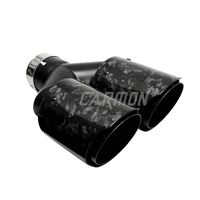 car universal glossy black dual forged carbon fiber exhaust pipes muffler tip with black inner pipe