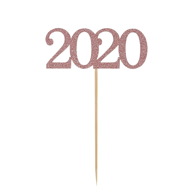 Rose gold 12 шт. Блестящий новогодний торт Топпер украшения для кексов флаги счастливый год Рождественская вечеринка Navidad Noel украшения для дома - Цвет: Rose gold
