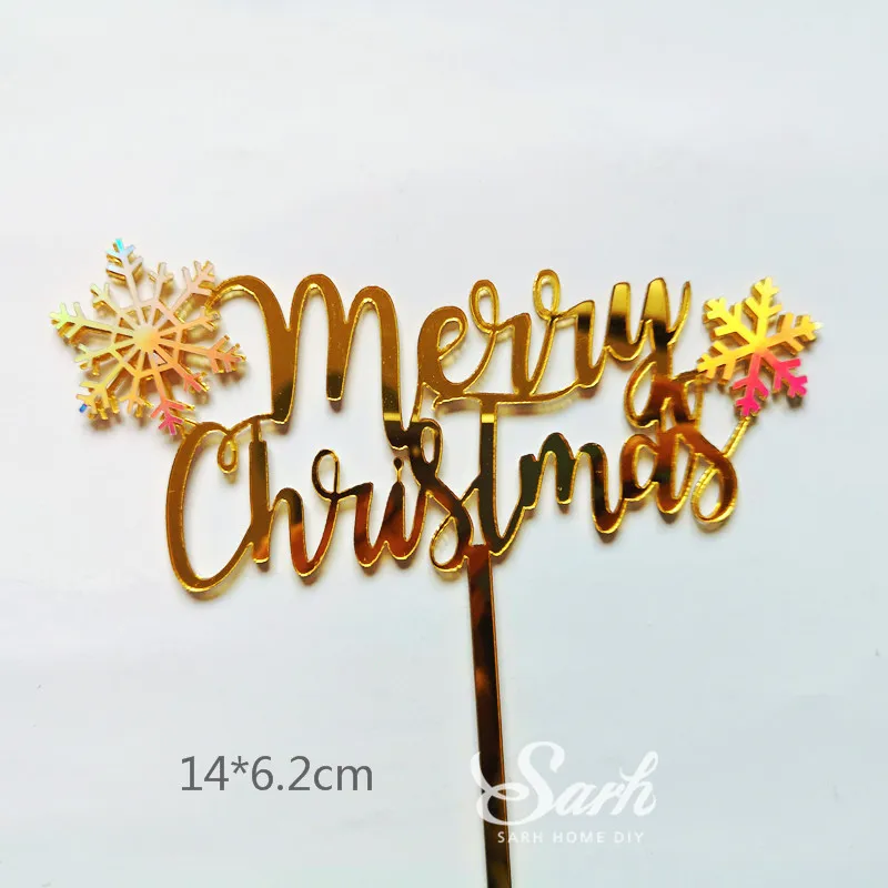 2pc christmas A Золотые серебристые, лазерные лося Счастливого Рождества торт Топпер Замороженные вечерние Акриловые Поддельные украшение в виде хлопьев снега для приспособление для выпечки подарок любви - Цвет: 2pc christmas A