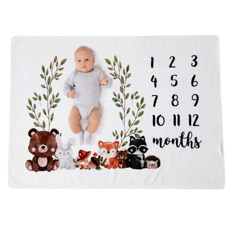 

Baby Monthly Record Growth Milestone Blanket Newborn Cute Animal Pattern Cloth