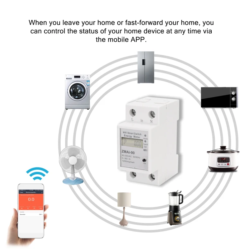 Однофазный измеритель мощности ваттметр на Din-рейку Wi-Fi с поддержкой приложения
