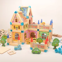 diy wooden villa model building blocks construction handmade doll house sets children educational blocks toys kids gifts