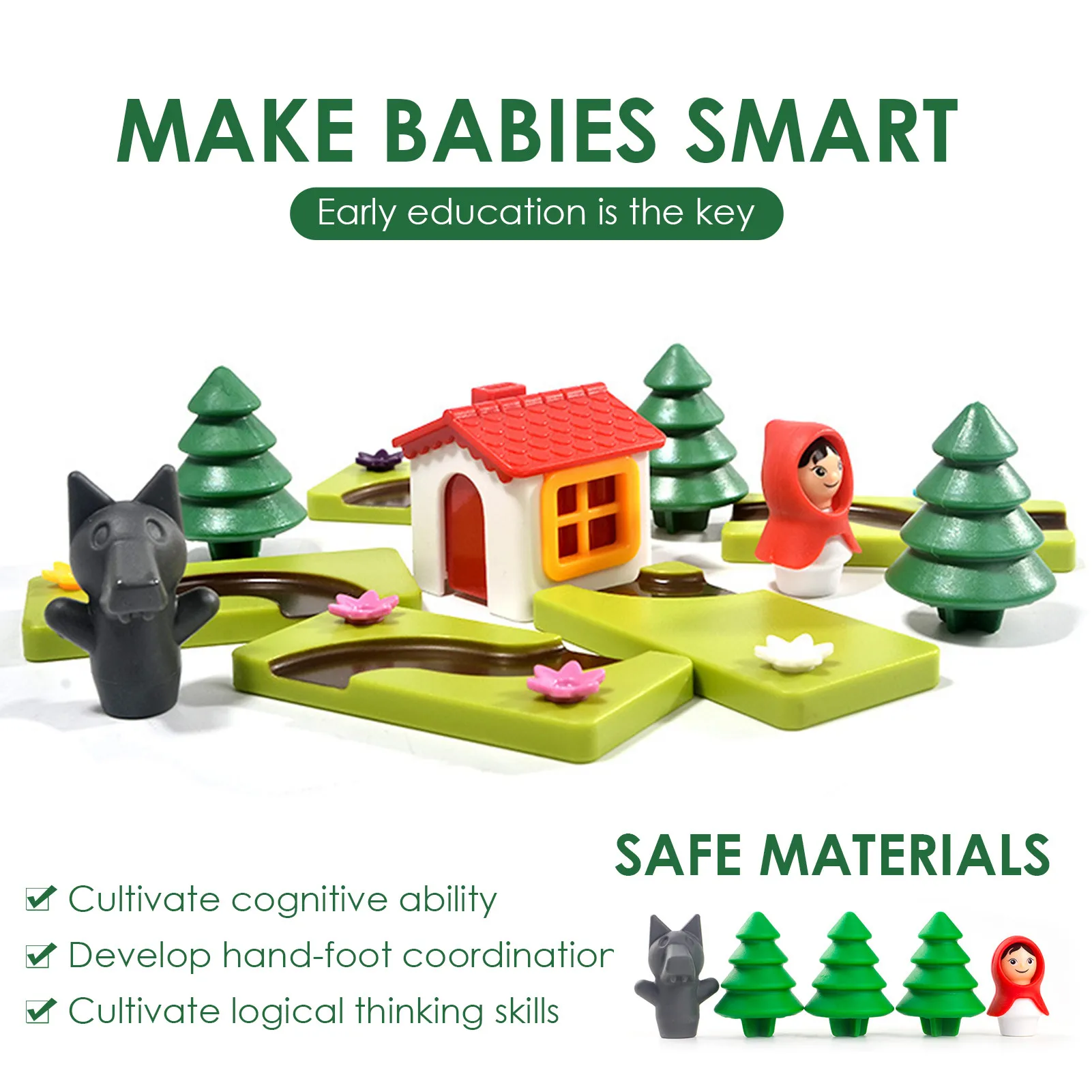 Montessori Cartoon Little Red Riding Hood Parent-child Puzzle Early Educational Intellectual Logic Thinking Board Game Toys Gift | Игрушки и