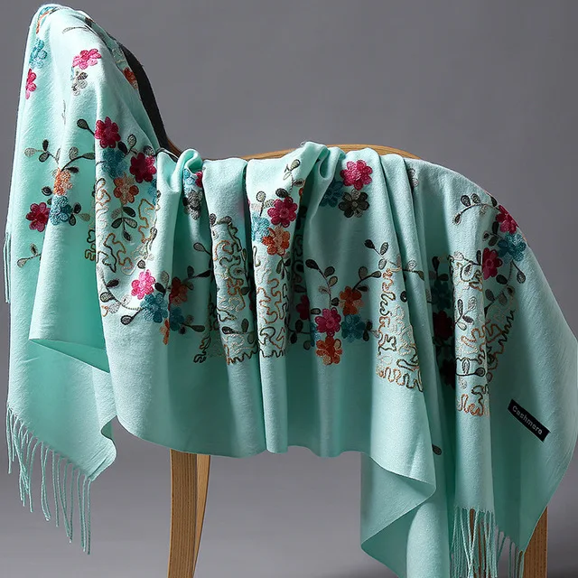 mint green Осенне-зимний женский Мягкий шарф из пашмины, Женский кашемировый длинный шарф, теплое одеяло, теплый палантин, Прямая поставка - Цвет: mint green