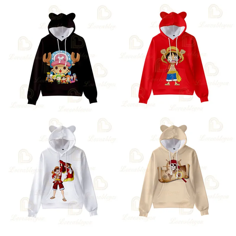 

Hot 3D Comic Hoodie Boys Girls Tops Autumn Hip Hop Anime Luffy Kawaii Cat Ears Kids Hoodie Pullovers