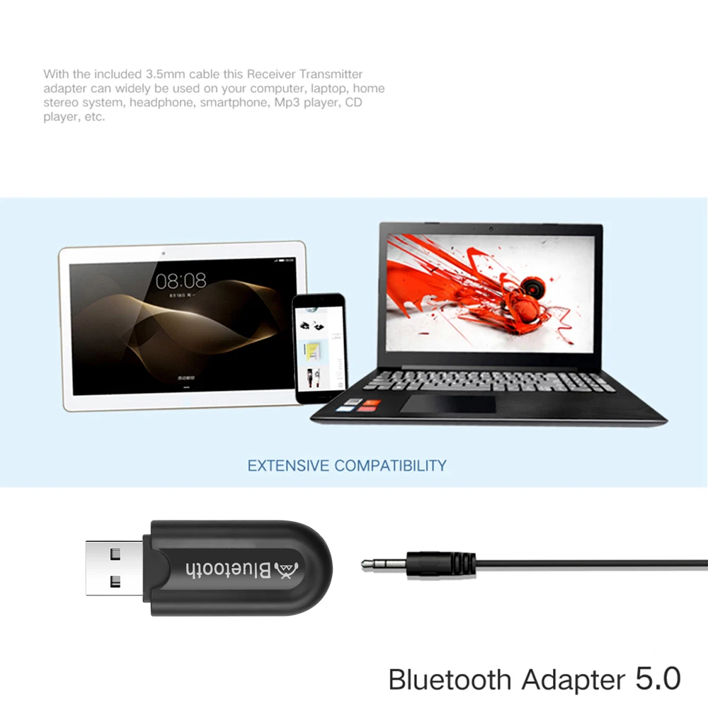 Kebidu USB Bluetooth 5 0 приемник беспроводной адаптер 3 мм AUX аудио для наушников динамик