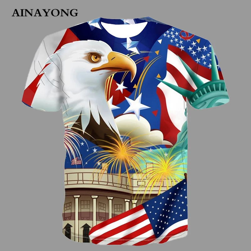 Trend USA Flag Men Clothes T-Shirts Top Eagle Printing Short Sleeve Shirt Casual O-Neck Harajuku Tshirt Summer Cool Homme Tees