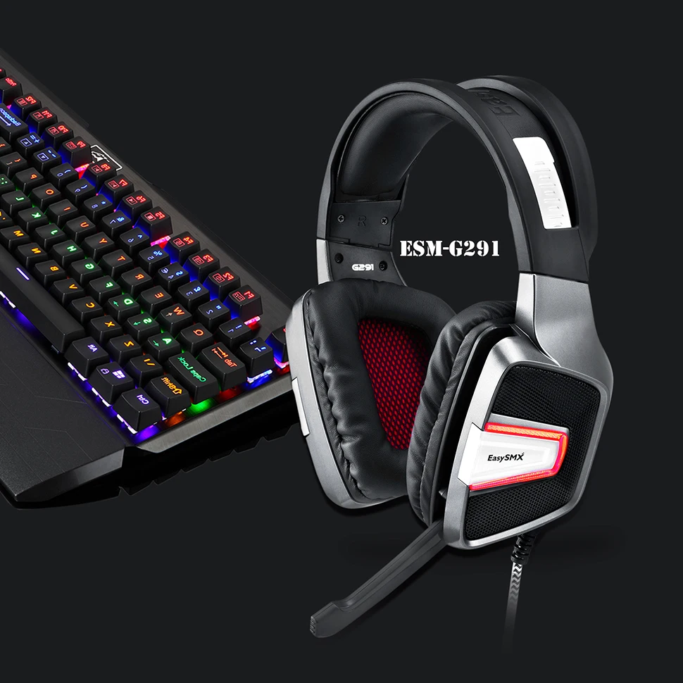 EasySMX ESM-G291 Игровые наушники, гарнитура для видеоигр со скрытым микрофоном басовая Вибрация наушники USB для ПК PS4 геймеров
