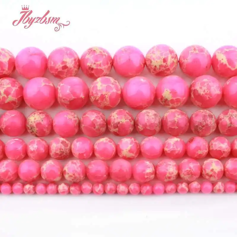 

6/8/10/12mm Natural Round Sea Sediment Pink Smooth Loose Spacer Stone Beads For DIY Jewelry Making Necklace Bracelet Strand 15"