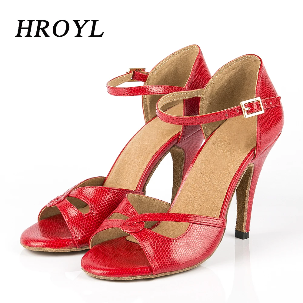 

HROYL Latin Dance Shoes For Women Red African print Salsa Dance Shoes Women's Ballroom Dance Sandal Hight Heel 10cm 8cm