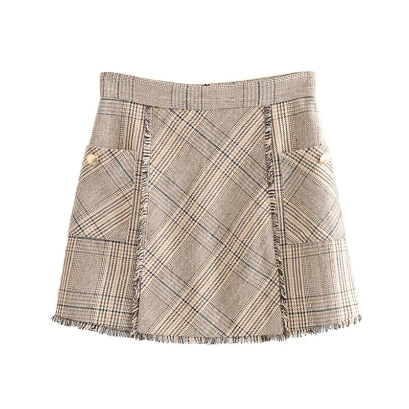 Клетчатая мини-юбка для женщин на осень элегантные Хаундстут кисточкой