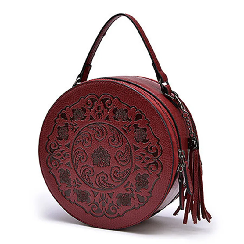 2023 New Tassels Handbags for Women Genuine Leather Female Crossbody Bags Top Handle Round Bag Handbag Ladies Shoulder Bags