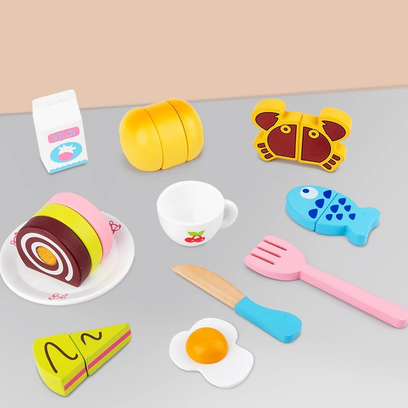 

18PCS Wooden Simulation Micro-wave Oven Baking Tool Game Mixer Kitchen Character Toy