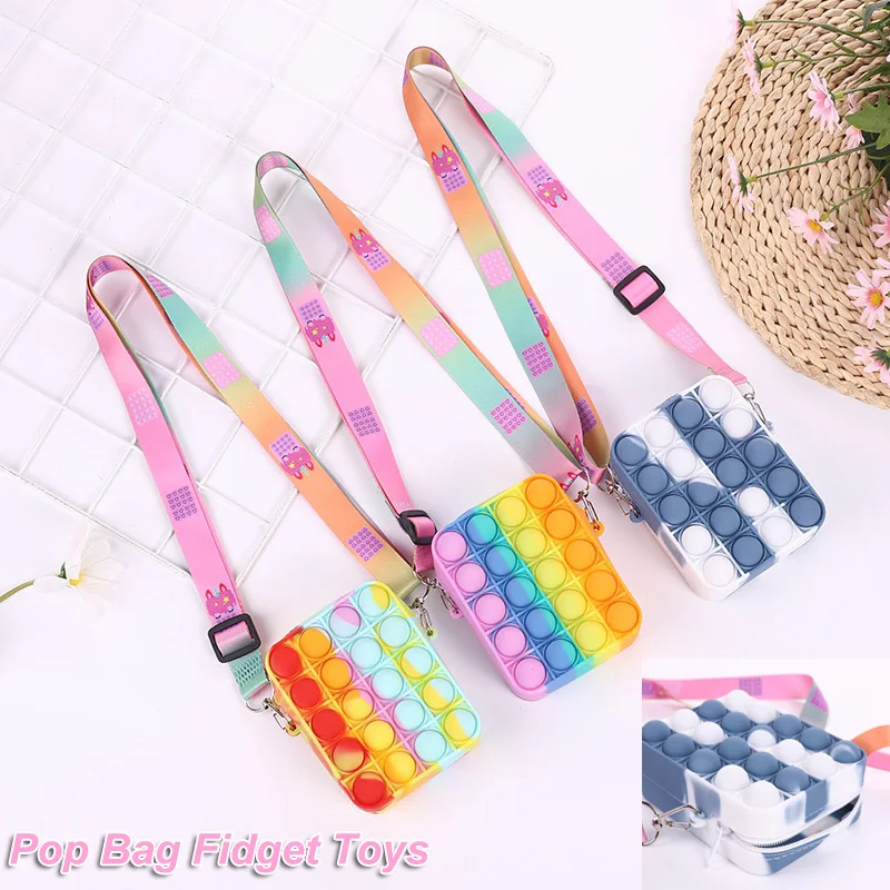 

2022 Cute Pop Bag Fidget Girls Toys Push Bubbles Squeeze Toys Silicone Key Purse Bag Stress Relief Game Backpack for Girls Gifts