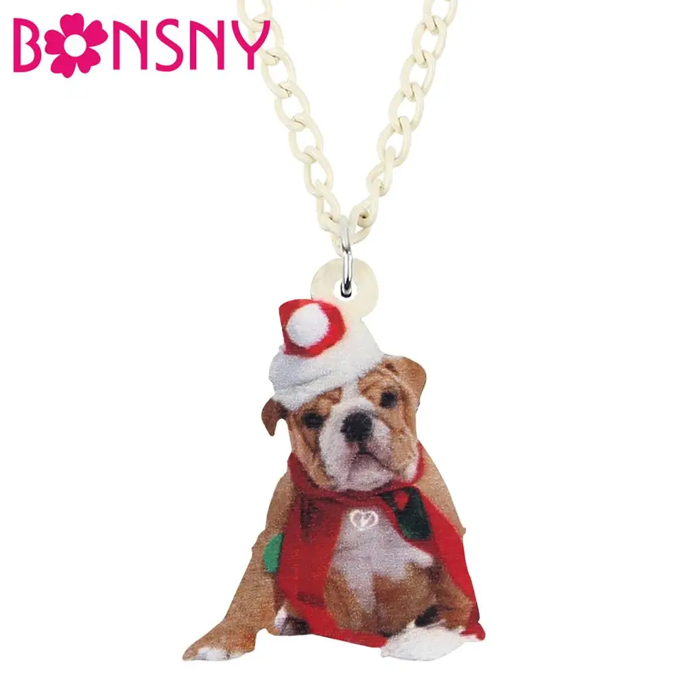 Bonsny Акриловая Рождественская шляпа бульдог искусственная цепь чокер животные