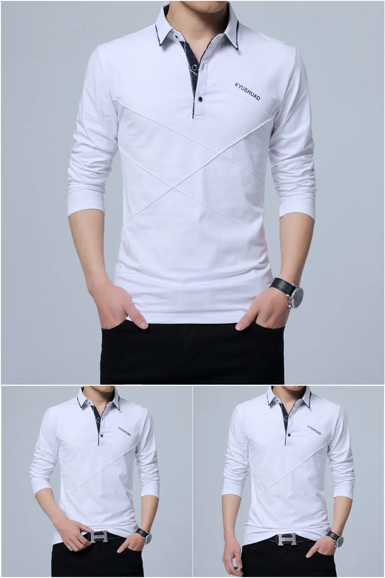 Рубашка-поло мужская с воротником 5XL весна-осень на пуговицах длинным рукавом