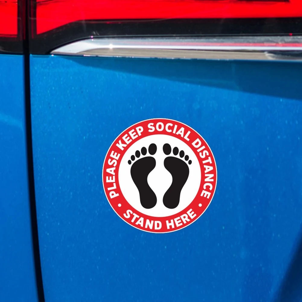 

5pcs 20cm Practical Durable Multi-functional Dia PLEASE KEEP SOCIAL DISTANCE STAND HERE Car Stickers Vinyl Decals