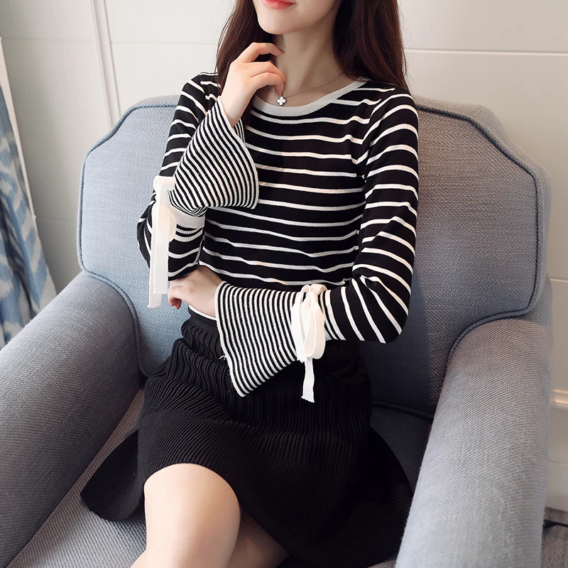 

Korean Women Sweater Knit Sweater Women Striped Long Sleeve Sweaters Woman Knitted Pullovers Sweaters Sueter Mujer Invierno 2020