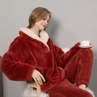 finetoo winter warm pajamas set flannel women coral fleece sleepwear plush nightgown pijamas mujer plush velvet home wear suits