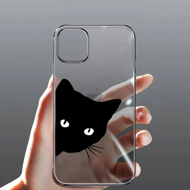 

black cat cute cartoon Phone Case Transparent for iPhone Samsung 11 12 6 7 8 9 30 Pro X Max XR Plus lite