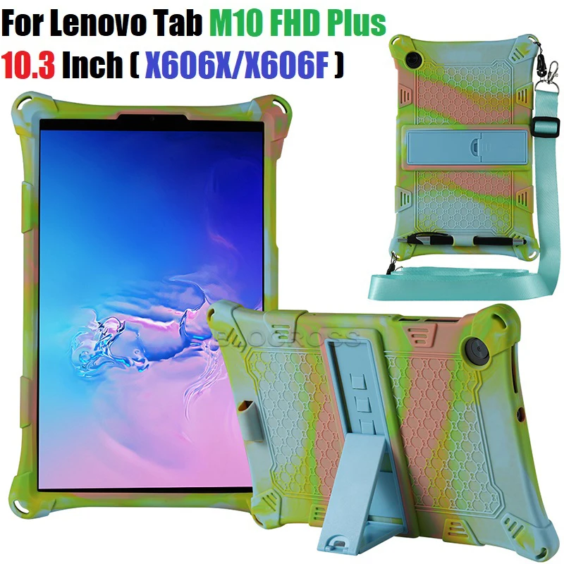 

For Lenovo M10 FHD Plus 10.3'' TB-X606f TB-X606x Tablet Case Kids Soft Silicon Protective Cover Lightweight Stand with Strap Pen