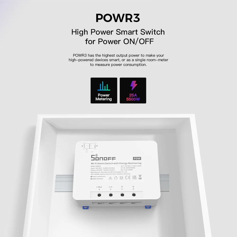 Умный выключатель SONOFF POW R3 25 А Wi Fi измеритель энергопотребления вольтметр защита