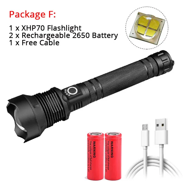 Яркий светодиодный светильник XHP70.2 XHP50 с подзарядкой от USB, мощный фонарь, водонепроницаемый фонарь с зумом, охотничий светильник, 18650 или 26650 Batte - Испускаемый цвет: Option F
