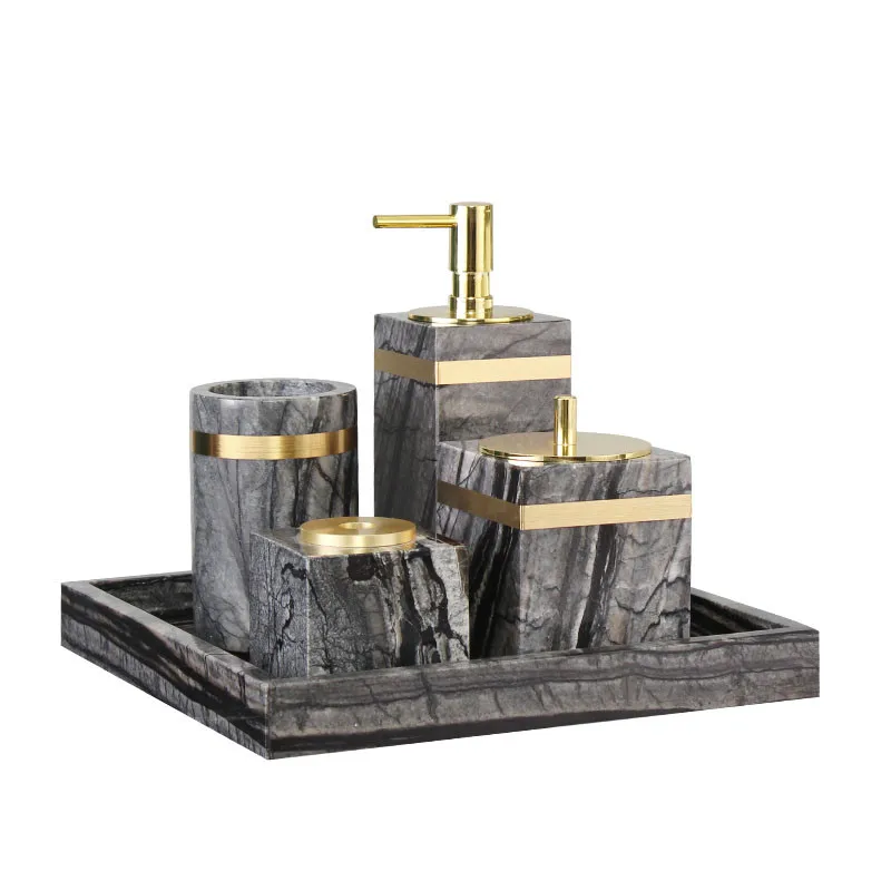 

Home Bathroom Accessories Set Marble Soap Dispenser Toothbrush Holder Rack Gargle Cups Dishes Tray Lavatory Wedding Gifts