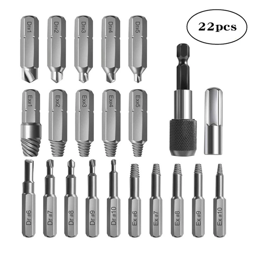 

22Pc/Set Profession Extractor Screwdriver Remover Tools Disassemble Screws Bolt Stud Slip Teeth Damaged Demolish Stripped Broken