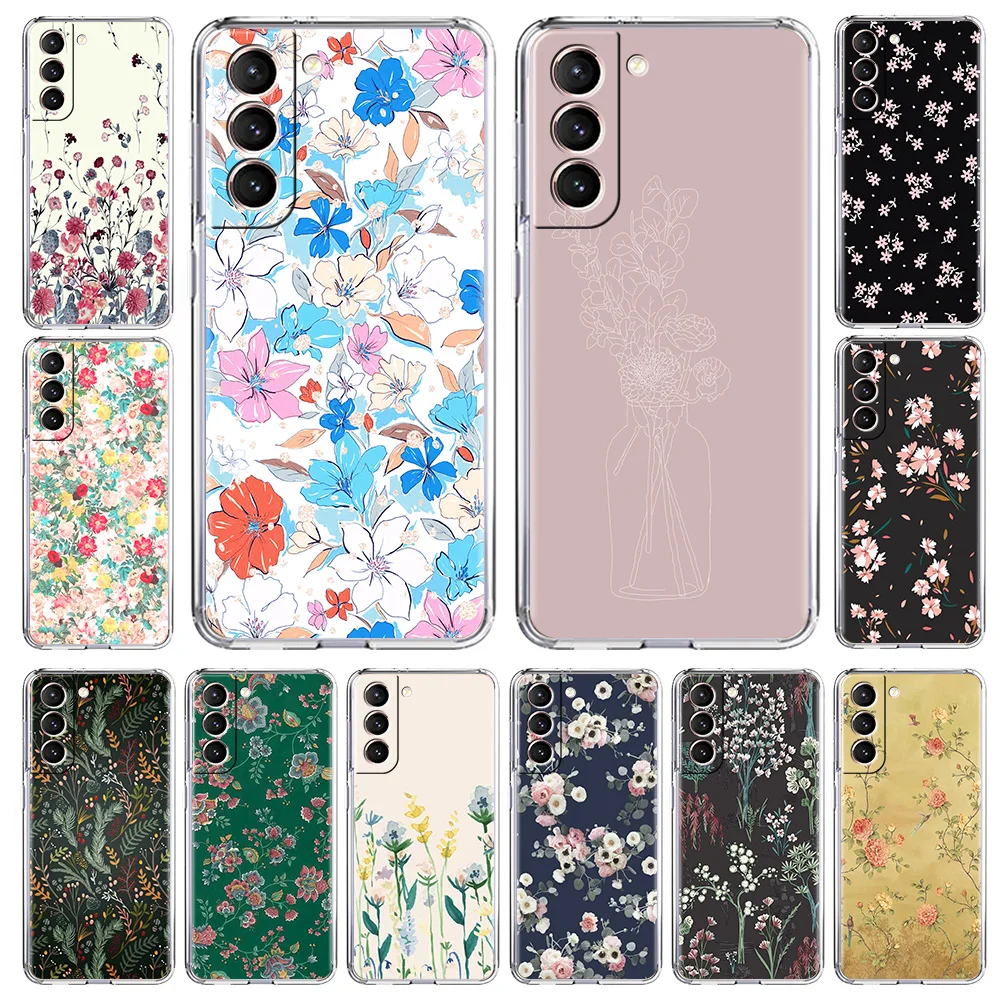 

Luxury Art Wildflowers Cover for Samsung Galaxy S20 FE S21 Ultra S10 S10E Note 10 20 Lite Plus Transparent Soft Phone Case