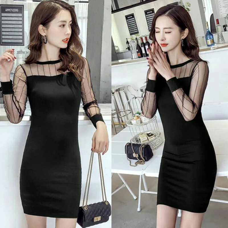 

The new stretch bud silk gauze was thin wrapped chest sexy package hips pseudo-mother cross CD large size tight dress