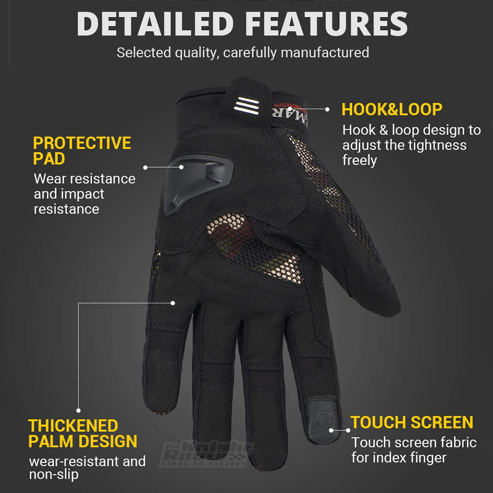 

Summer Motorcycle Gloves Protective Gear Biker Touch Screen Full Finger Gloves Riding Motorbike Moto Motocross Gloves Men Black