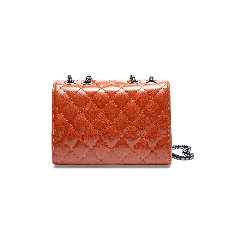 DOYUTIG Lovely Mini Size Genuine Leather Diamond Lattice Cross-body Bags Women Black Metal Chains Shoulder Square Flap F680 | Багаж и