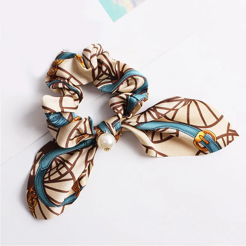 

New Satin Bowknot Elastic Hair Bands For Women Girls Pearl Scrunchies Headband Hair Ties Ponytail Holder Girls Hair Accessories