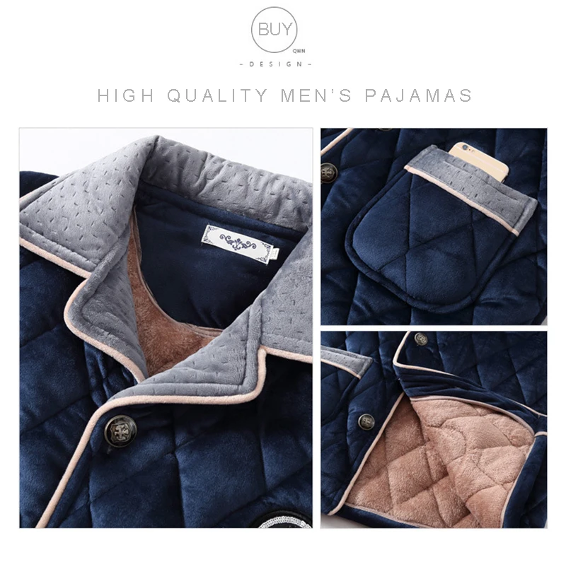 SAMWESTART Men's Stain Silk Pajama Sets Winter Thicken Men Pajamas Nightwear Men Sexy Modern Cardigan Style Home Outwear Leisure