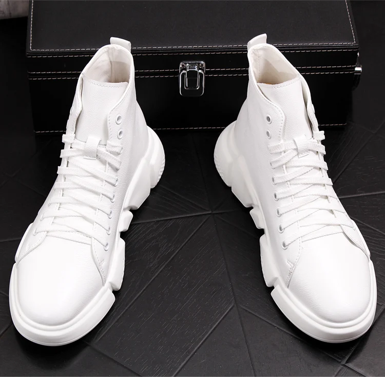 

2021 new white boots Ankle men's board Korean style trendy cowboy boots Hip Hop causal shoes Zapatillas Hombre