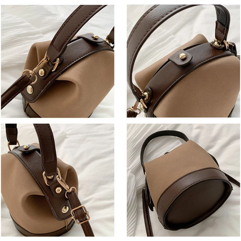

Small Bucket Crossbody Bags for Women Shoulder Bag Mini Fashion Panelled Matte Female Messenger Wrist Bags