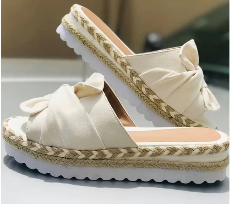 

2020 Top-selling Women Sandals Plus Size Butterfly Bow Slippers Summer High Heel Shoes Big Flower Design Slippers