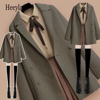 plus size woolen coat three piece jacket blouse short skirt 3 pieces set women streetwear autumn winter suit female korean suits