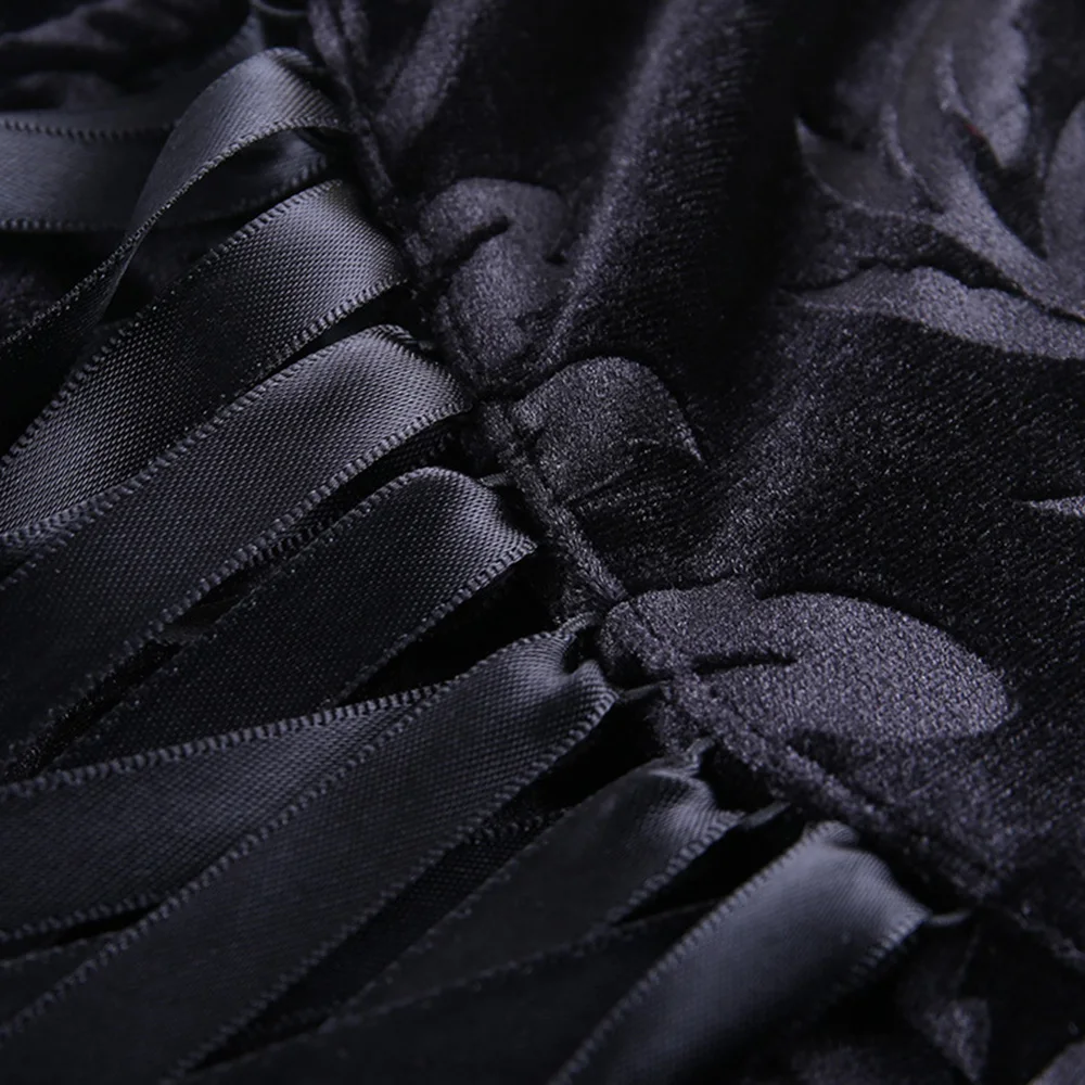 

Vintage Women Sexy Mini Dress Gothic Lace-up Suspender Bowknot Flocking Spaghetti Strap Pullover 2021 Deep-V Cool Retro Dresses