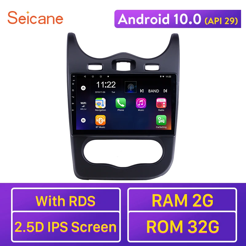 Автомобильный плеер Seicane Android 10 0 API 29 GPS для Renault Sandero 2014 радио 1 дюйма HD сенсорный