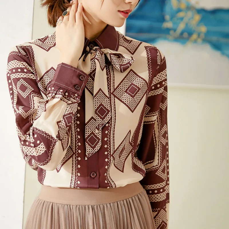 

New women s silk blouse printed shirt female spring 2020 long sleeves